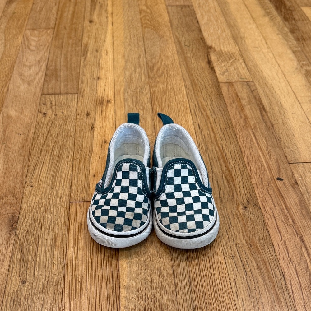 Vans Kids Checkered Slip-On Sneakers - Green and White